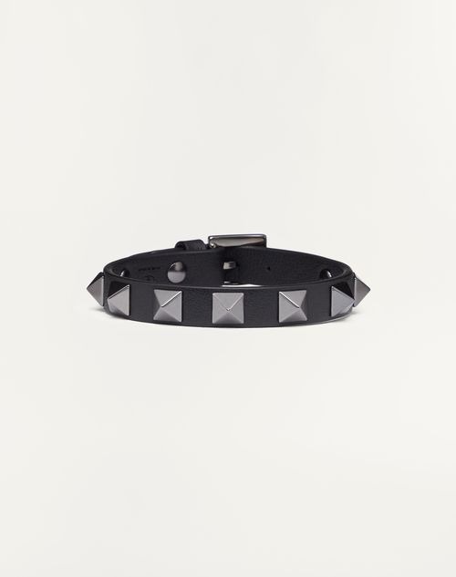 Valentino Garavani - Pulsera Rockstud De Piel Con Tachuelas Paladio - Negro - Hombre - Joyas