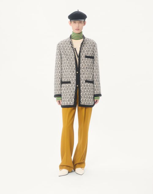 Valentino - Valentino Bouclé Wool Jacket With Toute La V Jacquard Pattern - Navy/beige - Man - Outerwear