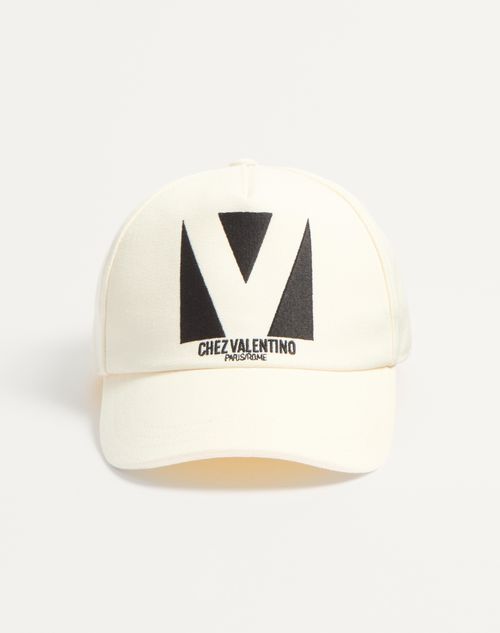 Valentino Garavani - Chez Valentino Cotton Baseball Cap With Embroidery - Ivory/black - Man - Soft Accessories - Accessories