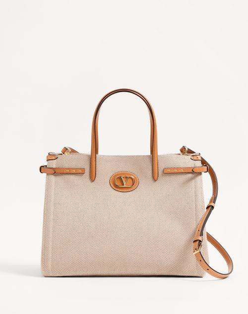 Valentino Garavani - Valentino Garavani Antibes Medium Canvas Shopping Bag - Natural/tobacco - Woman - Bags