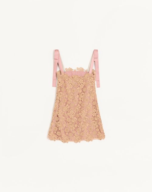 Valentino - Short Guipure Dress With Fleur A Jours Flower Mix - Beige - Woman - Dresses