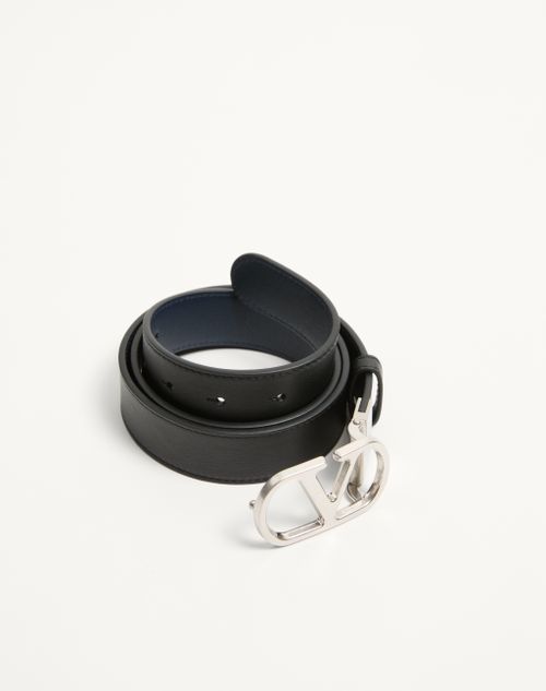 Valentino Garavani - Vlogo Signature Reversible Shiny Calfskin Belt - 30mm / 1.2 In. - Black - Man - Belts