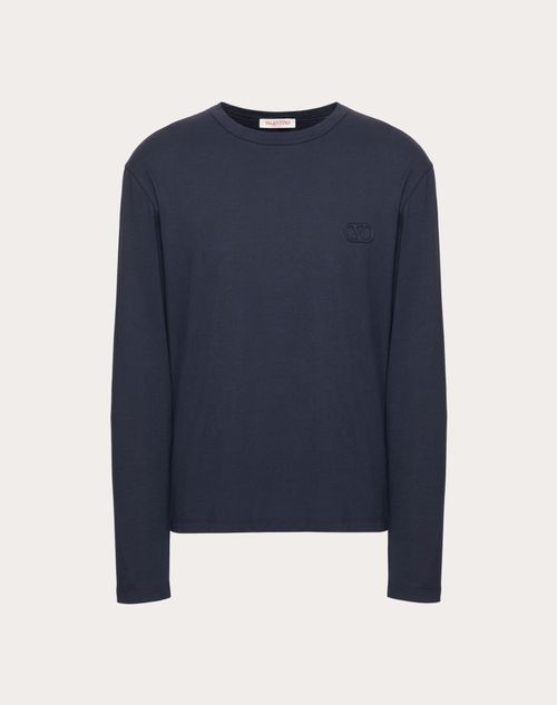 Valentino - Long-sleeve Cotton T-shirt With Vlogo Signature Patch - Navy - Man - Tshirts And Sweatshirts