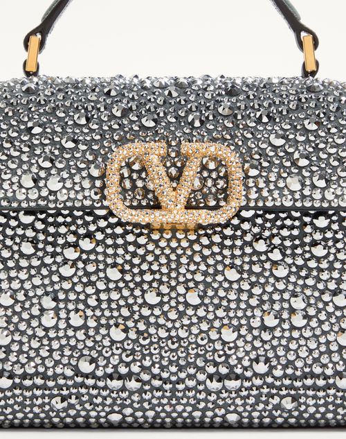 Valentino Garavani - Valentino Garavani Mini Vsling Handbag With Rhinestones And Jewel Logo - Crystal - Woman - Top Handle Bags