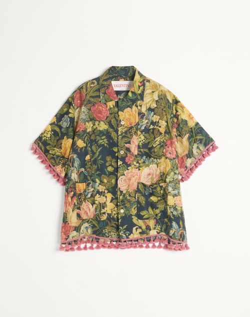 Valentino - Linen Bowling Shirt With Apres L'hiver Print - Multicolor - Man - Shirts