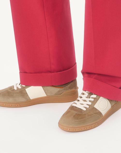 Valentino Garavani - Upvillage Low Top Trainer In Split Leather And Calfskin Nappa Leather - Khaki/ivory - Man - Sneakers