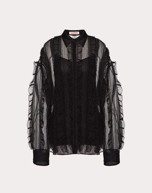 Valentino - Camisa De Organdí Bordada - Negro - Mujer - Camisas Y Tops