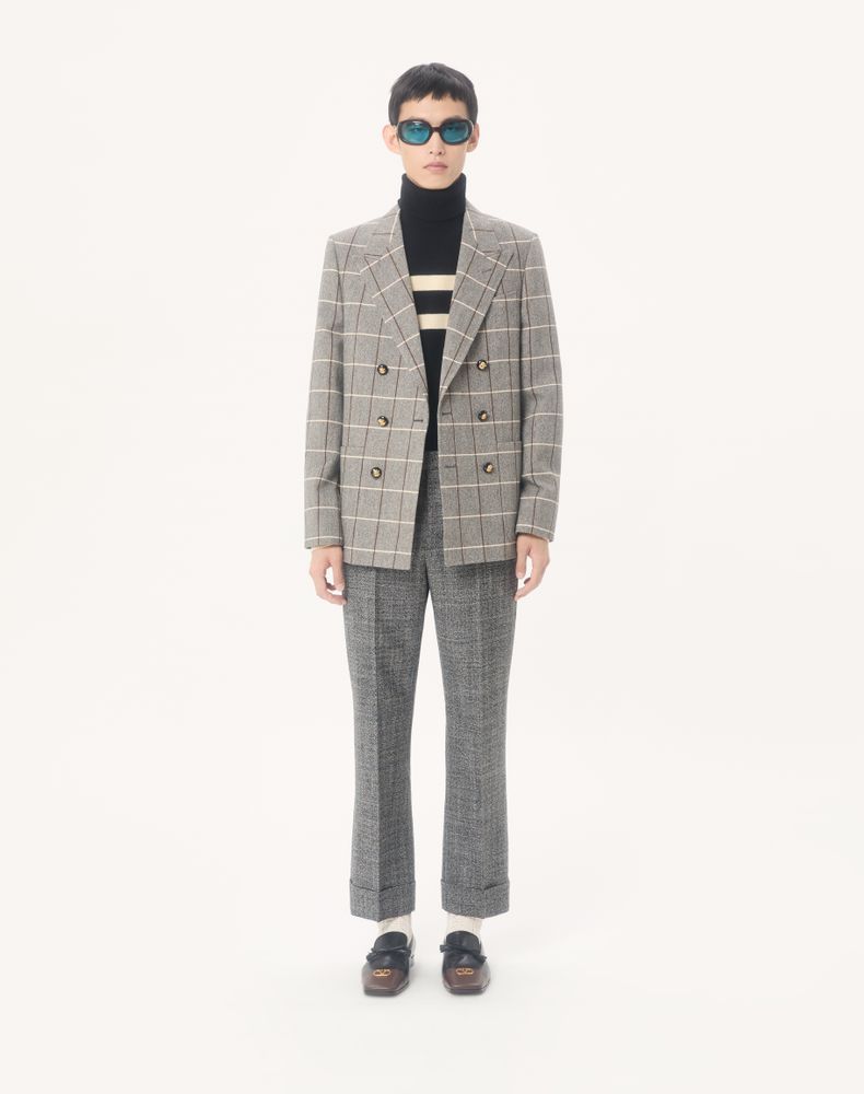 Valentino Double-Breasted Wool Jacket With Check Pattern Man Grey 48