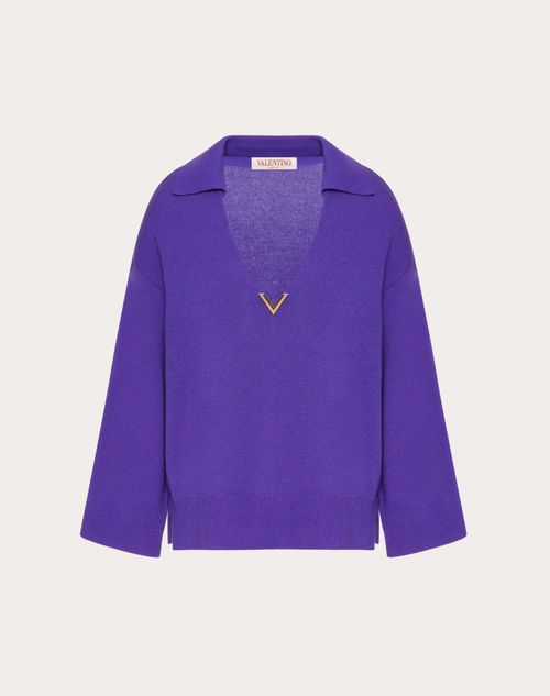 Valentino - V Gold Pullover Aus Kaschmir - Violett - Frau - Strickwaren