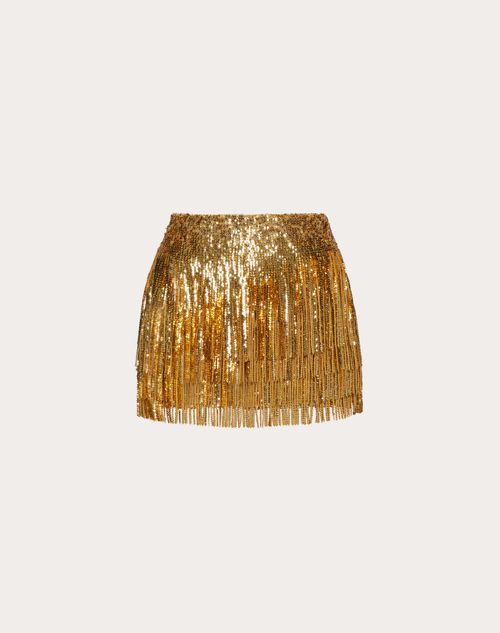 Valentino - Shorts In Tulle Illusione Ricamati - Oro - Donna - Pantaloni E Shorts