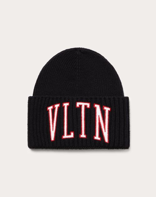 Valentino Garavani - Vltn Wool Beanie - Black/white/red - Man - Hats And Gloves