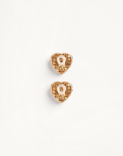 Valentino Garavani - Coeur Royal Metal, Enamel And Swarovski® Crystal Earrings - Antique Brass/multicolour - Woman - Jewellery
