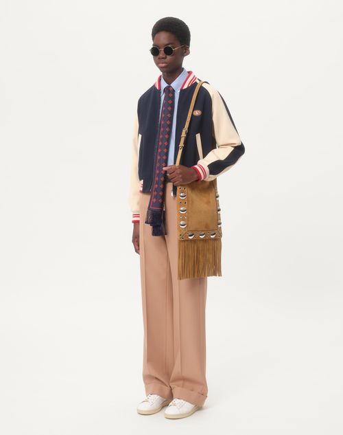 Valentino - Wool And Cotton Bomber Jacket With Vlogo And Le Chat De La Maison Patch - Blue/butter - Man - Outerwear