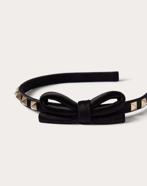 ヘアアクセサリー VALENTINO GARAVANI Woman Hair accessory Black Rockstud Satin And Metal Headband for Woman in Black