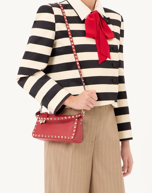 Valentino Garavani - Small Rockstud Grainy Calfskin Crossbody Bag - Rosso Valentino - Woman - Shoulder Bags