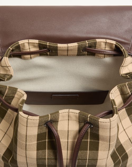 Valentino Garavani - Valentino Garavani Antibes Backpack In Check Fabric - Green/beige - Man - Backpacks