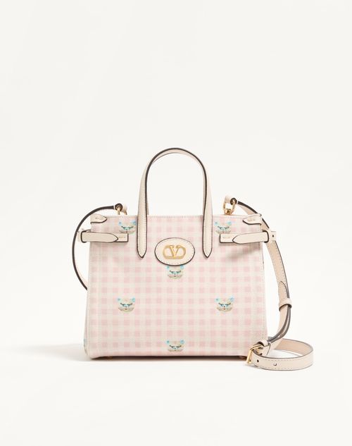 Valentino Garavani - Valentino Garavani Antibes Small Shopping Bag In Vichy Le Chat De La Maison Canvas - Pink/ivory - Woman - Totes