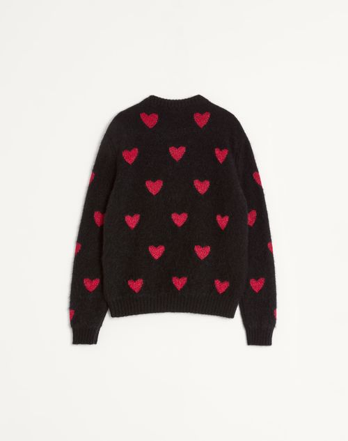 Valentino - ハートジャカードパターン モヘアウール X ルレックス ニットプル - ブラック/レッド - メンズ - ニット
