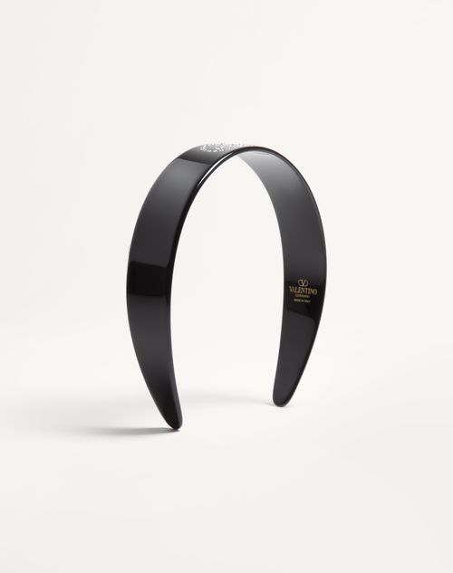 Valentino Garavani - Vlogo Signature Headband In Resin, Metal And Crystals - Black/gold/crystal - Woman - Hair Accessories