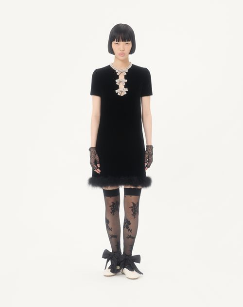 Valentino Short Dress In Embroidered Sabl Velvet Woman Black/Silver 44