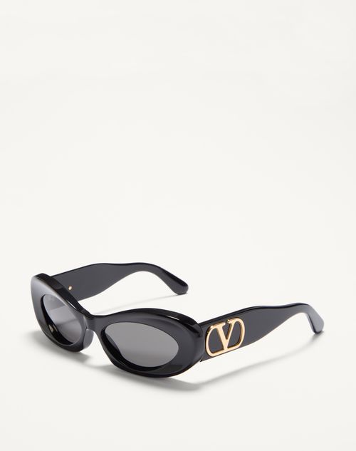 Valentino - Narrow Oval Acetate Frame - Black/grey - Woman - Eyewear