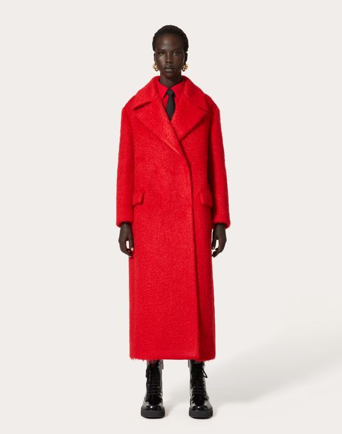 Red full best sale length coat