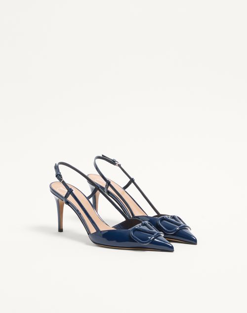 Valentino Garavani - Vlogo Signature Patent Leather Slingback Pump 80mm - Blue - Woman - Pumps