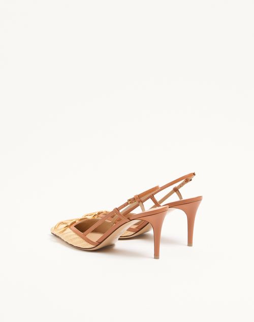 Valentino Garavani - Vlogo Signature Raffia Slingback Pumps 80mm - Beige - Woman - Pumps