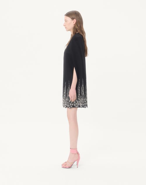 Valentino - Embroidered Compact Drap Cape - Black/silver - Woman - Coats And Outerwear