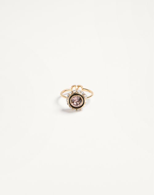 Valentino Garavani - Anillo Vlogo Signature De Metal, Esmalte Y Cristales - Oro/rosa - Mujer - Joyas