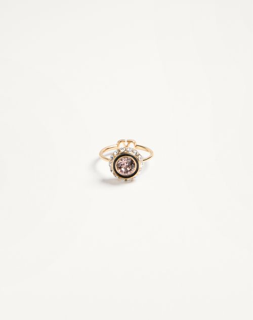 Valentino Garavani - Vlogo Signature Ring Aus Metall, Emaille Und Kristallen - Gold/rosa - Frau - Schmuck Und Uhren