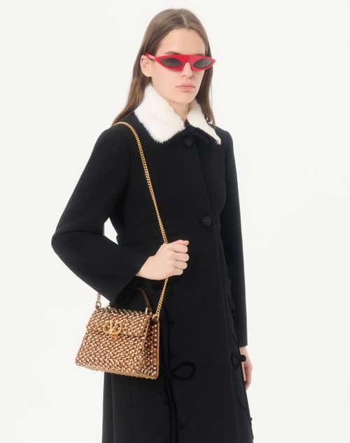 Valentino Garavani - Valentino Garavani Vsling Embroidered Mini Handbag - Gold/tobacco - Woman - Top Handle Bags