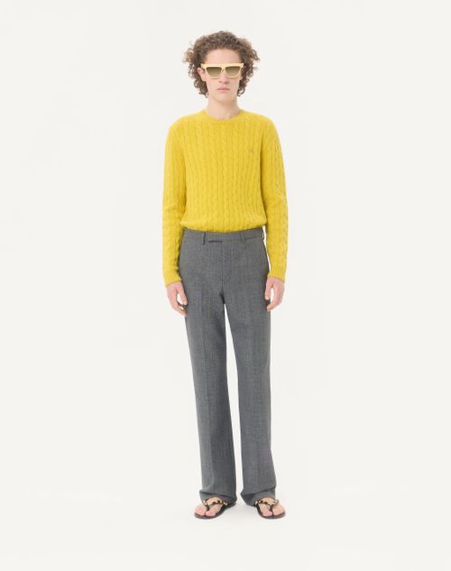 Valentino - Suéter Valentino De Cachemira En Punto Trenzado Con Vlogo - Amarillo - Hombre - Prendas De Punto
