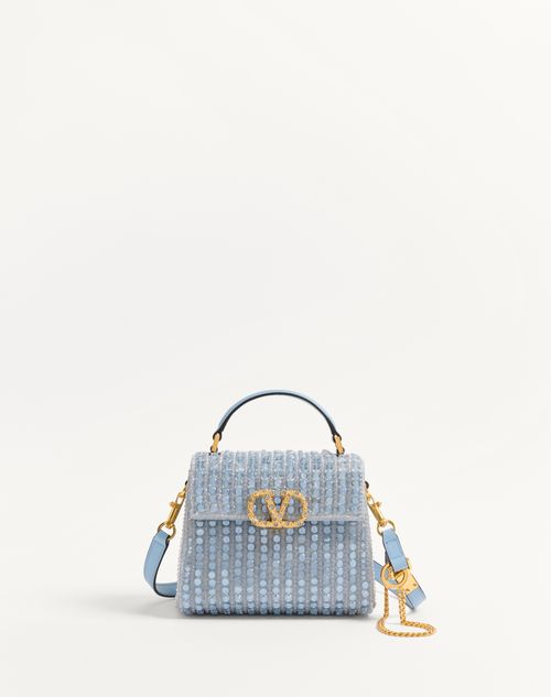 Valentino Garavani - Borsa A Mano Mini Valentino Garavani Vsling Ricamata Con Logo Gioiello - Zaffiro/baby Blue - Donna - Valentino Garavani Vsling