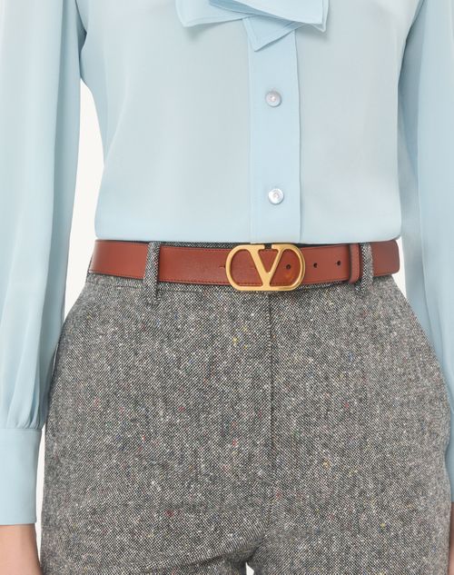 Valentino Garavani - Vlogo Signature Belt In Shiny Calfskin 30 Mm - Deep Caramel - Woman - Belts
