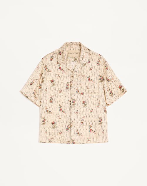 Valentino - Camisa De Bowling Valentino De Seda Con Estampado Papier Floral - Manteca - Hombre - Camisas