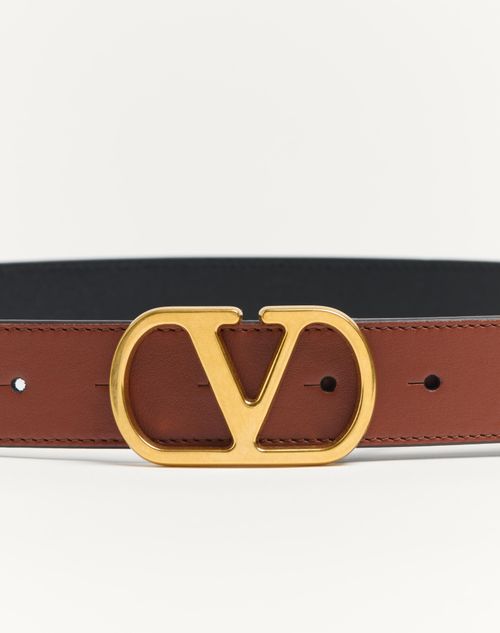 Valentino Garavani - Vlogo Signature Belt In Shiny Calfskin 30 Mm - Deep Caramel - Woman - Belts