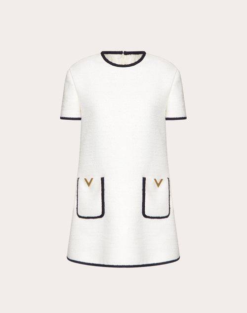 Valentino - Crisp Tweed Dress - Ivory/navy - Woman - Dresses
