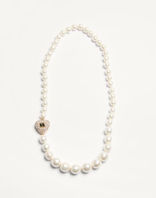 Valentino Garavani - Coeur Royal Necklace In Metal, Enamel, Pearls And Swarovski® Crystals - Gold/black/crystal/cream - Woman - Jewellery