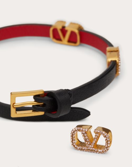 VALENTINO GARAVANI: Rockstud leather bracelet - Red