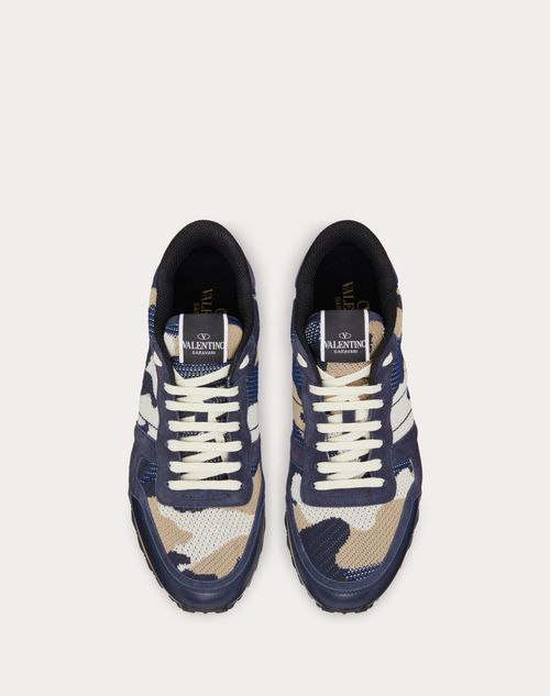 Fabric Camouflage Rockrunner Sneaker for Man in White | Valentino US