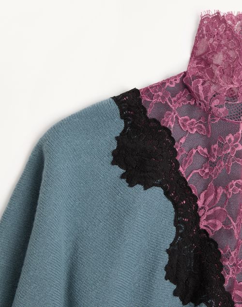 Valentino - Wollpullover Mit Spitze - Petrol/schwarz/rosa - Frau - Strickwaren