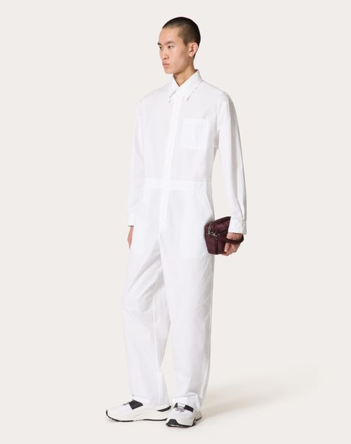 Valentino - Cotton Poplin Jumpsuit With Flower Embroidery - White - Man - Trousers And Shorts