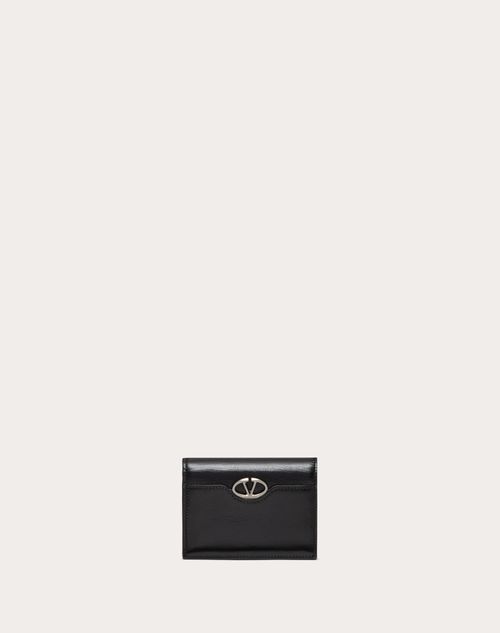 Valentino Garavani - Vlogo The Bold Edition Shiny Calfskin Wallet - Black - Woman - Wallets & Cardcases - Accessories