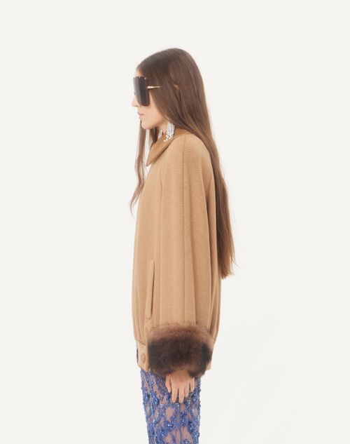 Valentino - Baby Camel Drap Peacoat With Shearling - Camel/brown - Woman - Jackets And Blazers