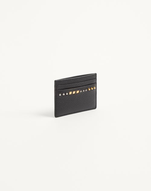 Valentino Garavani - Rockstud Grainy Calfskin Cardholder - Black - Man - Wallets And Small Leather Goods