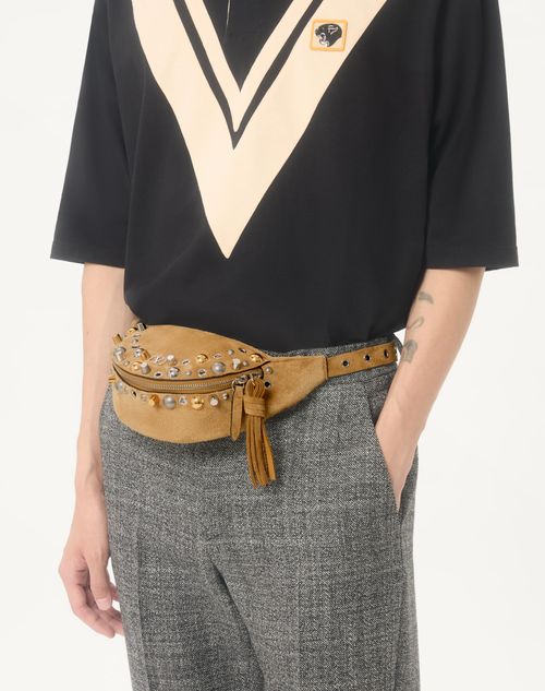 Valentino Garavani - Valentino Garavani Nellcôte Suede Belt Bag - Havana Beige - Man - Belt Bags