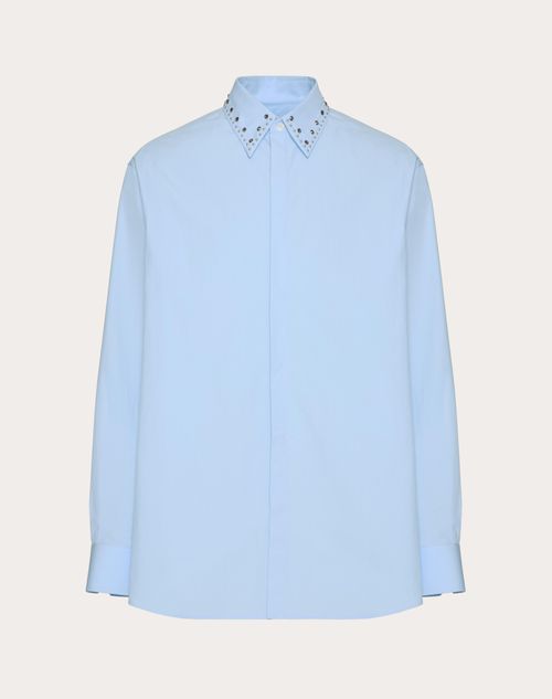 Valentino - Long-sleeved Cotton Poplin Shirt With Cabochons - Sky Blue - Man - Shirts