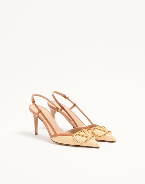 Valentino Garavani - Vlogo Signature Raffia Slingback Pumps 80mm - Beige - Woman - Pumps
