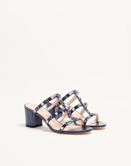 Valentino Garavani - Rockstud Slide Sandal In Laminated Nappa With Cabochon 60mm - Navy - Woman - Sandals